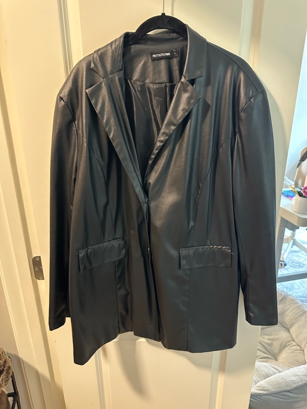 PrettyLittleThing Black Faux Leather Blazer Jacket